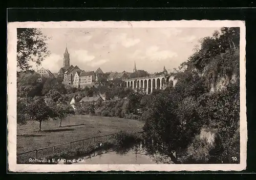 AK Rottweil a. N., Flusspartie mit Blick auf Viadukt