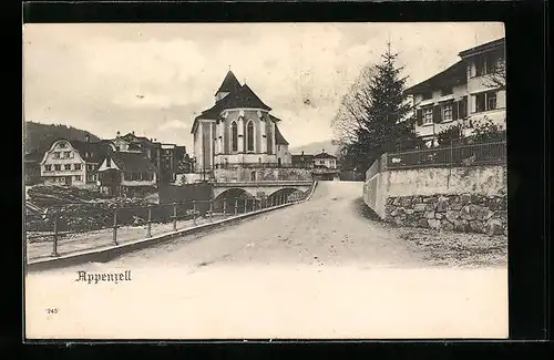 AK Appenzell, Strassenpartie mit Kirche