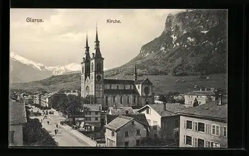 AK Glarus, Ortspartie an der Kirche