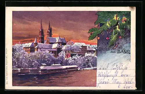 AK Basel, Ortspartie im Schnee