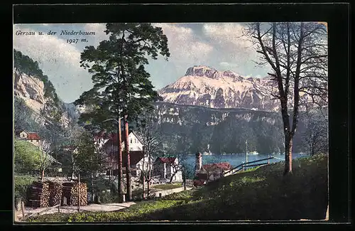 AK Gersau, Vierwaldstättersee mit der Niederbauen