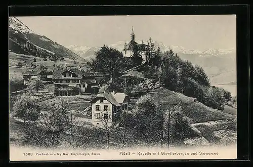 AK Flüeli, Kapelle mit Giswilerbergen und Sarnersee