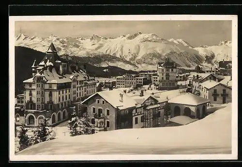 AK Pontresina, Verschneite Ortspartie mit Hotel-Pension Collina