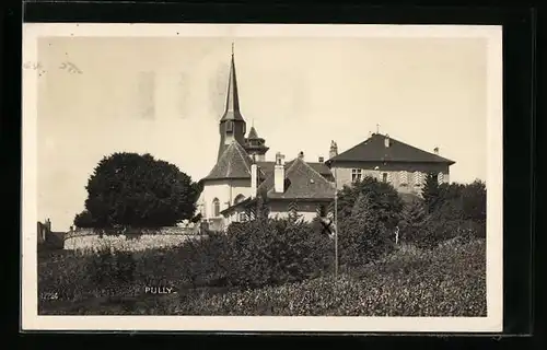 AK Pully, Teilansicht von Kirche und Pfarrhaus