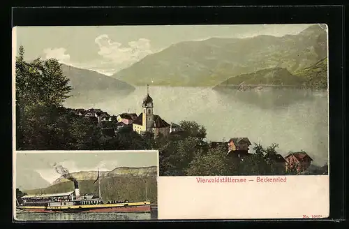 AK Beckenried, Blick auf den Vierwaldstättersee mit Salondampfer Victoria