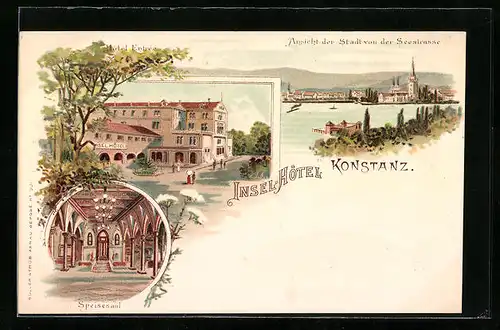 Lithographie Konstanz, Ansicht der Stadt von der Seeterrasse
