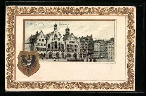 Passepartout-Lithographie Alt-Frankfurt, Blick auf den Römer
