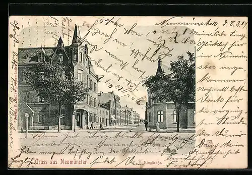 AK Neumünster, Spaziergänger in der Ringstrasse