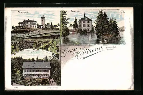 Lithographie Heilbronn, Jägerhaus, Wartberg, Trappensee