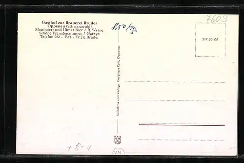 AK Oppenau /Schwarzwald, Gasthaus zur Brauerei Bruder