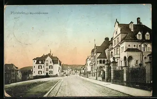 AK Pforzheim, Friedenstrasse mit alten Gebäuden