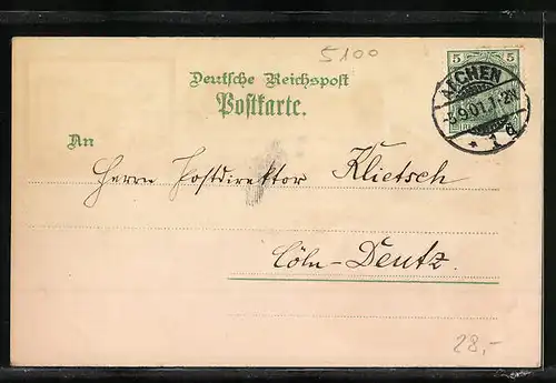 Lithographie Aachen, Elisenbrunnen, Marien-Säule, Polytechnikum