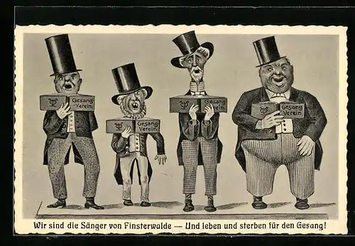 AK Finsterwalde, Humoristische Darstellung von Sängern des Gesangvereins