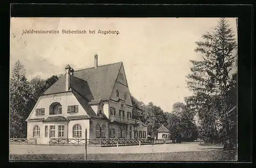 AK Augsburg, Waldrestauration Siebentisch mit Park