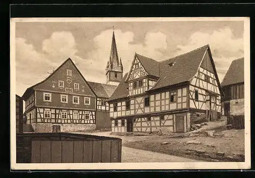 AK Grub a. F. /Coburg, Ortspartie mit Fachwerkhäusern