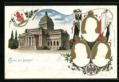Lithographie Barmen, Ruhmeshalle, Kaiser Wilhelm II., Franz Joseph I.