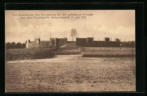 AK Hohenwestedt, Zur Einweihung des Ehrenmals für die gefallenen Krieger aus dem Kirchspiele 1921