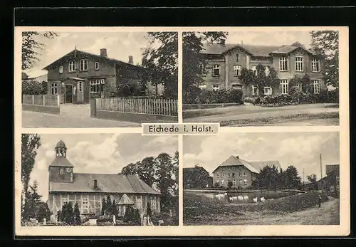 AK Eichede i. Holst., Kirche, Gebäudeansicht, Teich