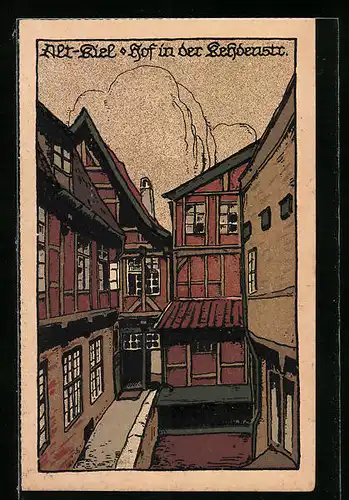Steindruck-AK Alt-Kiel, Hof in der Kehdenstrasse
