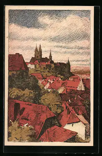 Steindruck-AK Meissen, Blick über die Stadt