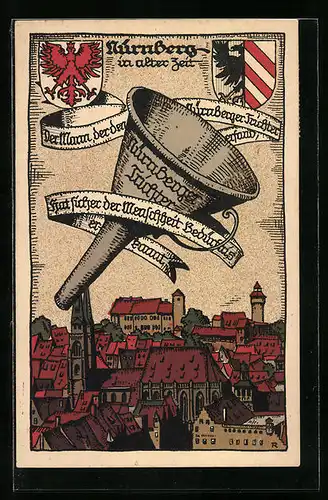 Steindruck-AK Nürnberg, Teilansicht, Nürnberger Trichter