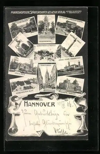 AK Hannover, Provinzial-Museum, Herrenhäuser-Allee, Waterloo-Säule, Kriegerdenkmal