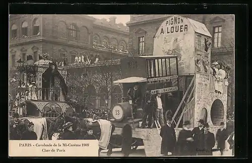 AK Paris, Cavalcade de la Mi-Carême 1909, Char de Paris