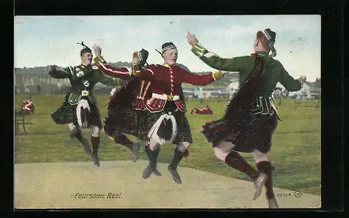 AK Männer in Tracht tanzen Volkstanz Foursome Reel