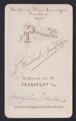 2 Fotografien F. Weisbrod Nachf., Frankfurt / Main, Kunstsammler Josefphine und Anton Brentano, 1873