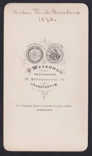 2 Fotografien F. Weisbrod Nachf., Frankfurt / Main, Kunstsammler Josefphine und Anton Brentano, 1873