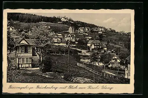 AK Brückenberg /Riesengebirge, Teilansicht mit Blick zur Kirche Wang