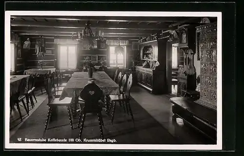 AK Krummhübel /Rsgb., Gasthaus Kaffeebaude, Bauernstube, Innenansicht