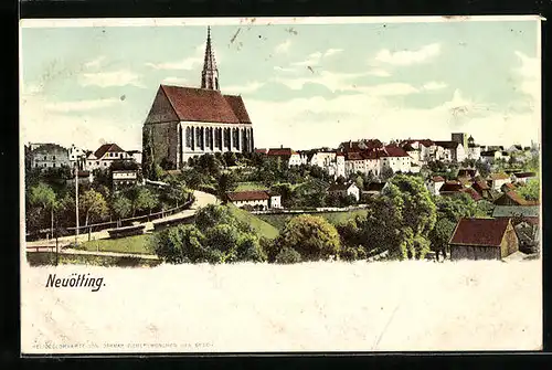 AK Neuötting, Blick über den Ort auf die Kirche