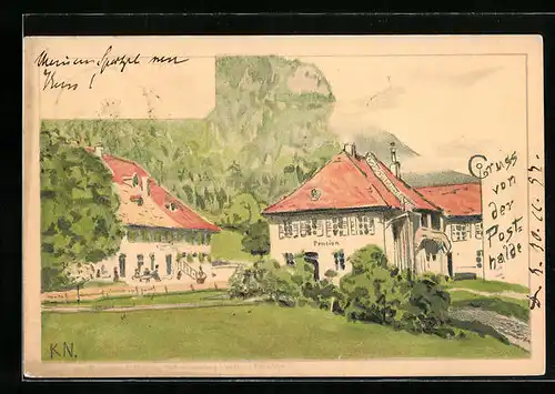 Künstler-AK Breitnau, Ansicht des Gasthauses Posthalde