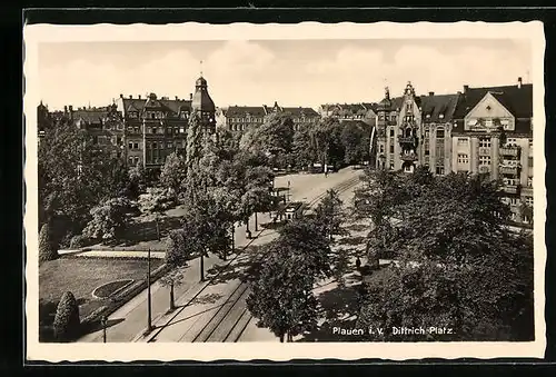 AK Plauen i. V., Dittrich-Platz mit Strassenbahn