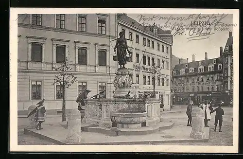 AK Leipzig, Hotel Wartburg am Rossplatz mit Mägdebrunnen