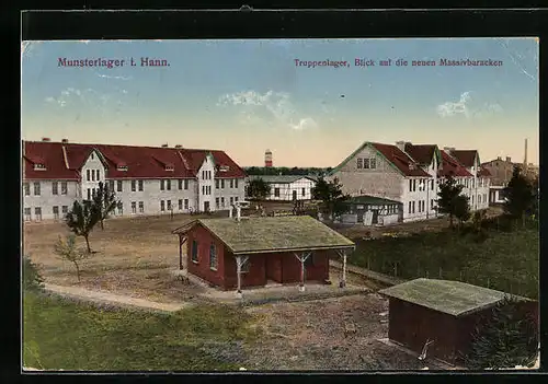 AK Munsterlager i. Hann., Truppenlager, Blick auf die neuen Massivbaracken