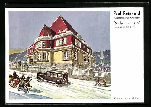 Künstler-AK Reichenbach i. V., Wohnhaus Götz