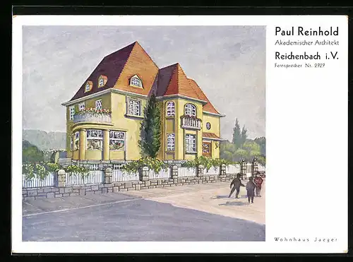 Künstler-AK Reichenbach i. V., Wohnhaus Jaeger