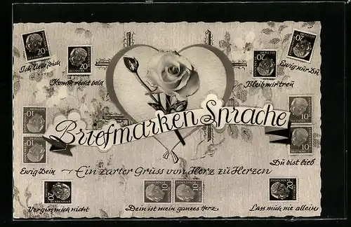 AK Briefmarkensprache, Dein ist mein ganzes Herz, Du bist lieb