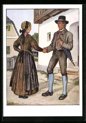 Künstler-AK Kärntner Paar in Tracht aus Rosental