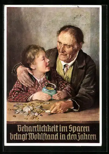 Künstler-AK Beharrlichkeit im Sparen..., Reklame der Sparkasse