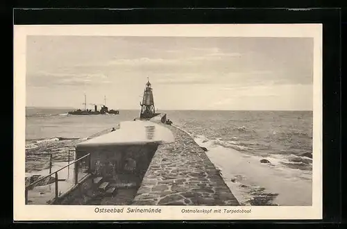 AK Swinemünde, Ostmolenkopf mit Torpedoboot