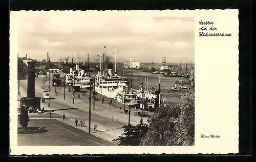 AK Stettin, Dampfer an der Hakenterrasse