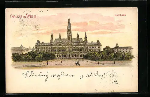 Lithographie Wien, Blick auf das Rathaus