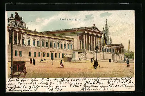 Lithographie Wien, Parlament mit Vorplatz