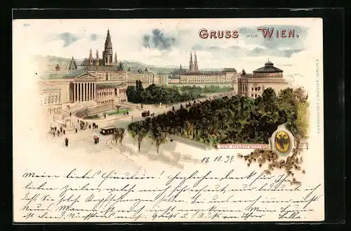 Lithographie Wien, Franzensring mit Umgebung von oben gesehen