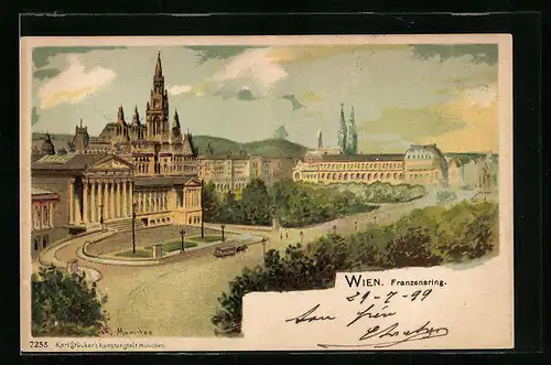 Künstler-AK Wien, Franzensring mit Blick auf Kirchen