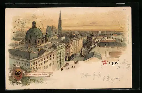 Lithographie Wien, Teilansicht aus der Vogelschau
