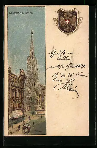 Lithographie Wien, Stephanskirche und Stadtwappen